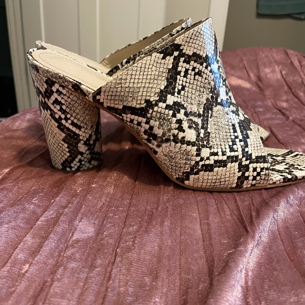 Snakeskin mule heels